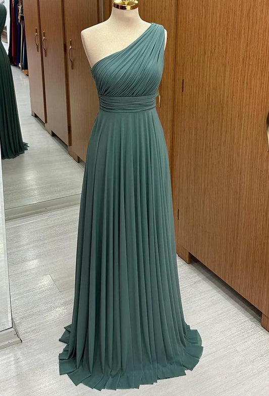 Women Chiffon Bridesmaid Dress Long One Shoulder Prom Gowns Fashion Wedding Party Dress YBD016