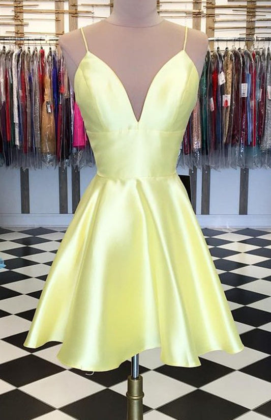 Women V-Neck Prom Dresses Short Cocktail Gowns Girls Satin Homecoming Dresses Short Graduation Dress YHD115
