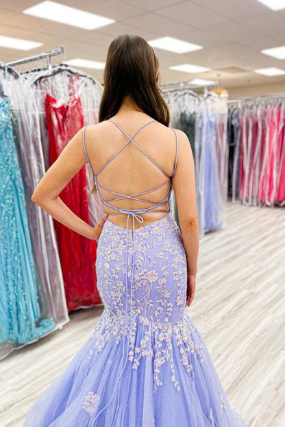 Women Mermaid Lace Prom Dresses Long V-Neck Appliques Evening Gowns Sleeveless Formal Party Dress YPD670