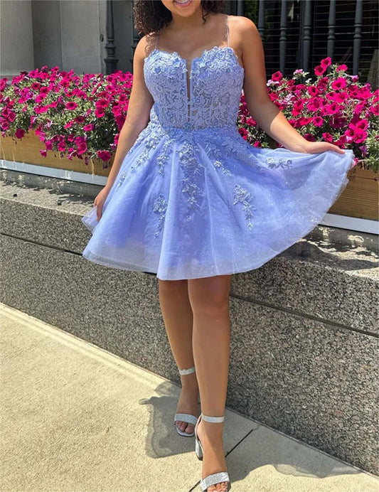 Women V-Neck Lace Homecoming Dresses Mini Girls Open Back Cocktail Party Gowns YHD315