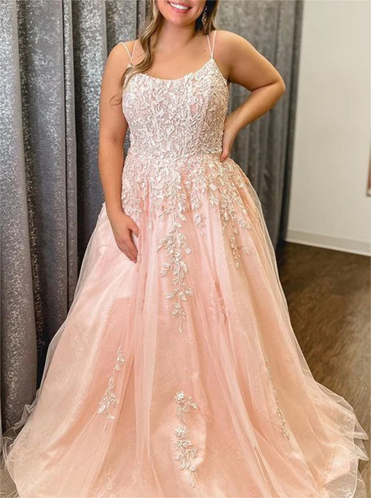 Women A-Line Lace Prom Dresses Long Appliques Evening Gowns Sleeveless Formal Party Dress YPD689