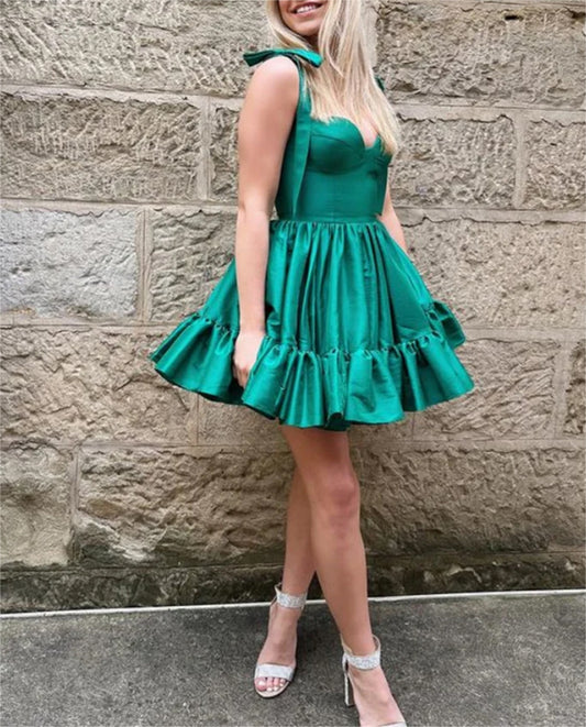 Women Sweetheart Satin Homecoming Dresses Mini Girls Straps Cocktail Party Gowns YHD320