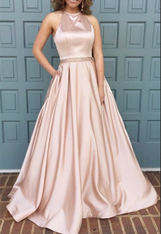 Women Beads Prom Dresses Long Halter Evening Party Dress YPD086