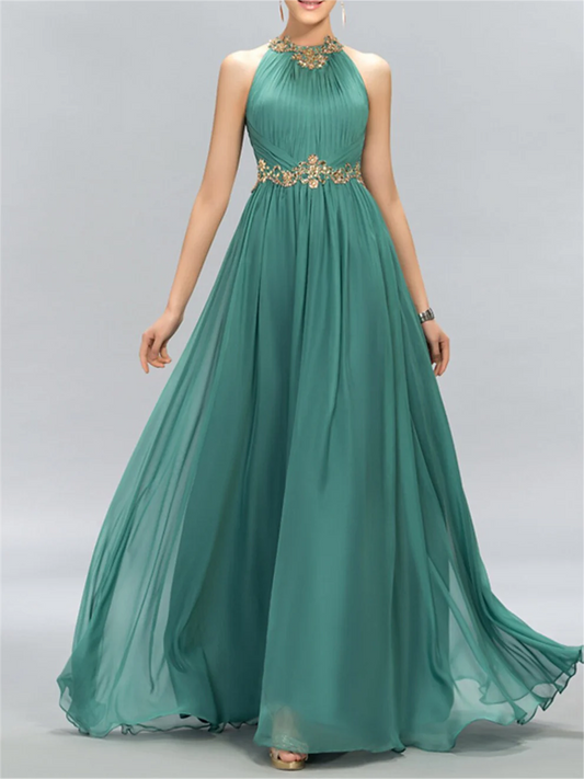 Women Halter Prom Dress Long Beaded Evening Gowns Floor Length Formal Party Dress YPD737