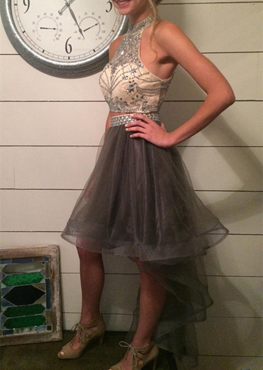 Women High Low Prom Dresses Short Cocktail Gowns Girls Beads Homecoming Dresses Short Graduation Dress YHD106