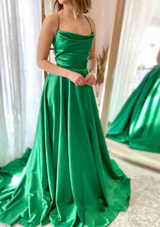 Women Spaghetti Straps Prom Dress Long High Side Slit Evening Gowns Simple Formal Party Dress YPD799