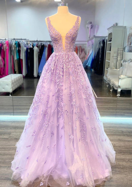 Women V-Neck Prom Dress Long Appliques Evening Gowns Princess Party Dress YPD794