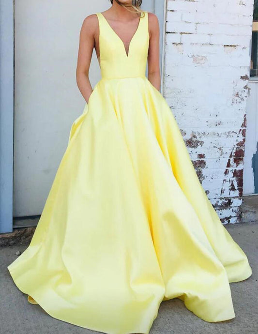 Women Satin Prom Dresses Long V-Neck Evening Gowns Formal Party Dress YPD507