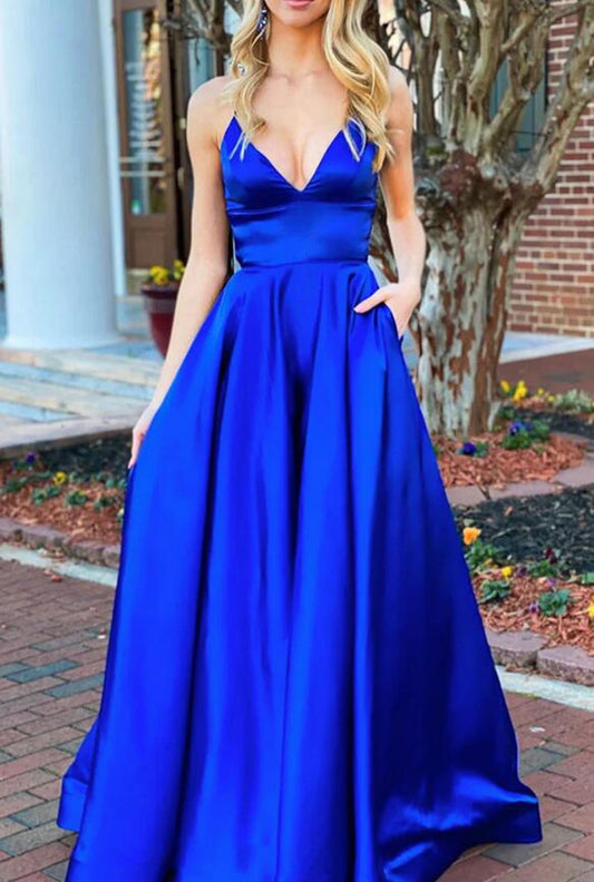 Women Satin Prom Dresses Long V-Neck Evening Gowns Formal Party Dress YPD527