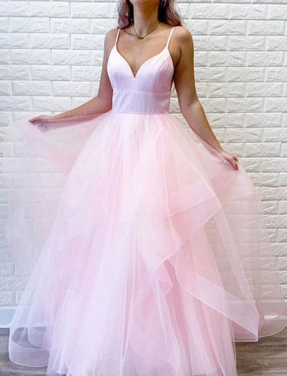 Women Tulle Prom Dresses Long V-Neck Evening Gowns Formal Party Dress YPD530