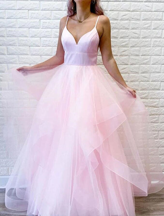 Women Tulle Prom Dresses Long V-Neck Evening Gowns Formal Party Dress YPD530