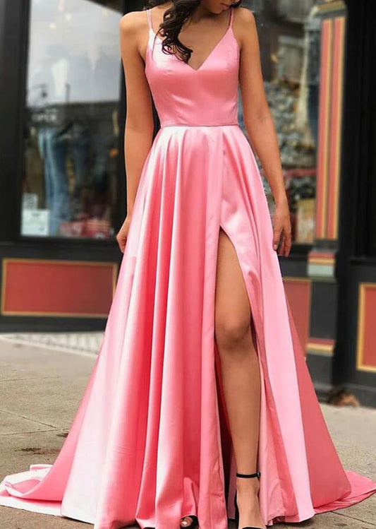 Women Satin Prom Dresses Long Side Split Evening Gowns Formal Party Dress YPD529