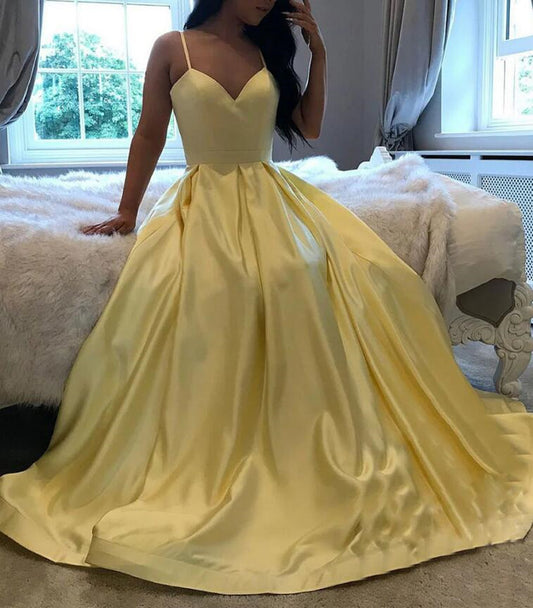 Women Satin Prom Dresses Long V-Neck Evening Gowns Formal Party Dress YPD510