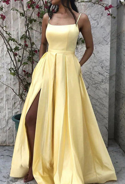 Women Satin Prom Dresses Long Side Split Evening Gowns Formal Party Dress YPD524