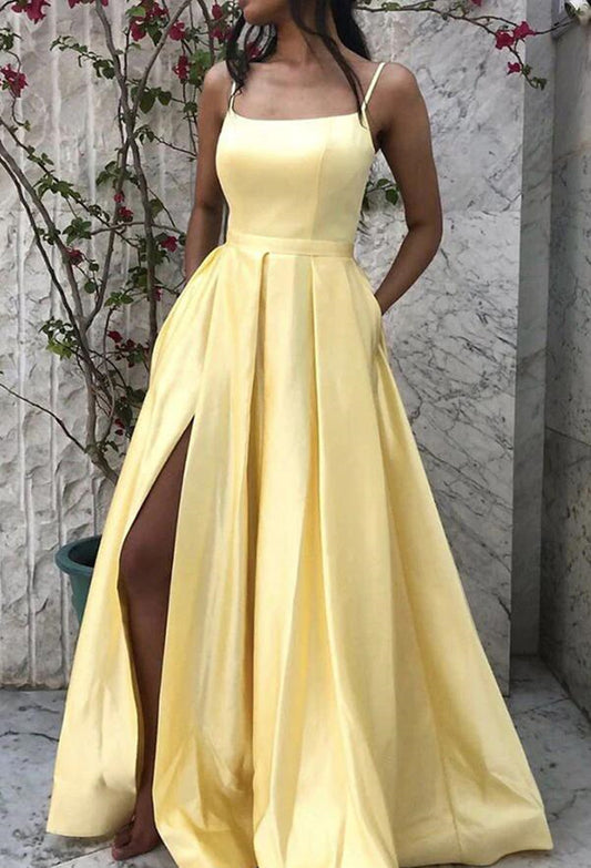 Women Satin Prom Dresses Long Side Split Evening Gowns Formal Party Dress YPD524