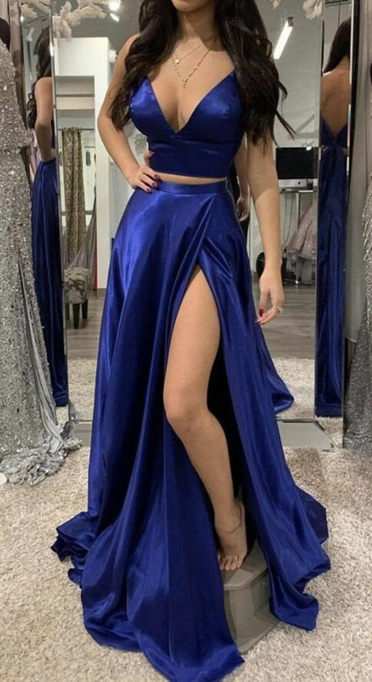 Women Satin Prom Dresses Long V-Neck Evening Gowns Formal Party Dress YPD515