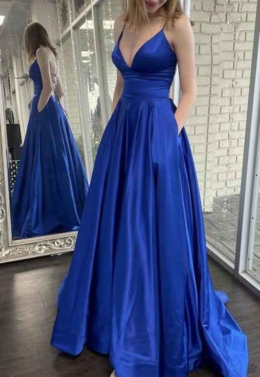 Women Satin Prom Dresses Long V-Neck Evening Gowns Formal Party Dress YPD518
