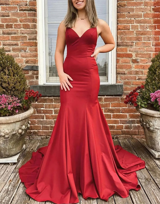 Women Spaghetti Straps Prom Dresses Long V-Neck Evening Gowns Formal Party Dress YPD532