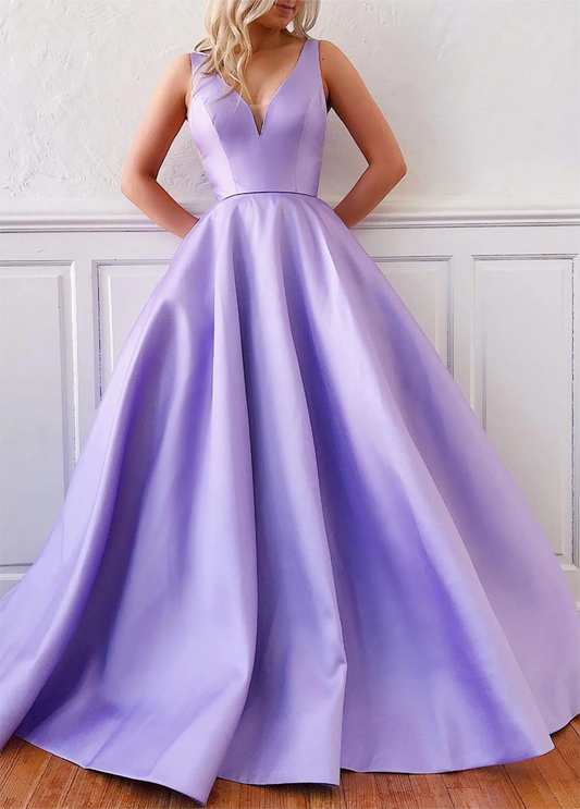 Women Satin Prom Dresses Long V-Neck Evening Gowns Formal Party Dress YPD538