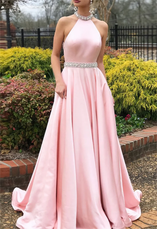 Women Satin Prom Dresses Long Beads Evening Gowns Formal Party Dress YPD536
