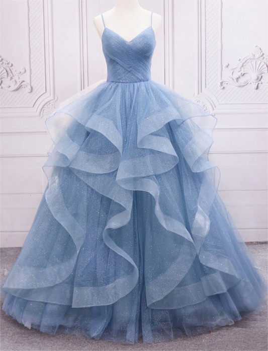 Women Tulle Prom Dresses Long V-Neck Evening Gowns Formal Party Dress YPD483