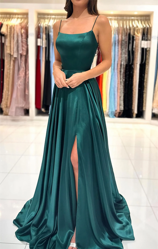 Women Spaghetti Straps Prom Dresses Long Satin Evening Gowns Formal Party Dress YPD550