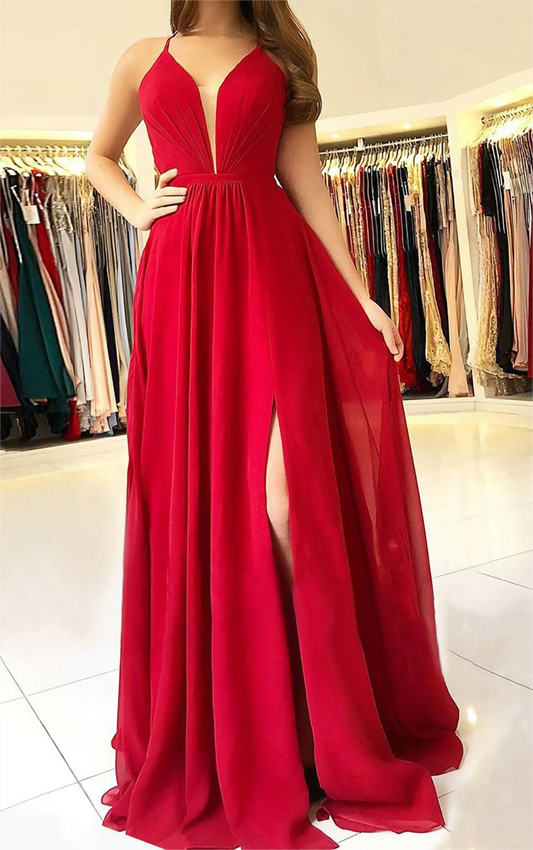 Women Chiffon Prom Dresses Long V-Neck Evening Gowns Formal Party Dress YPD549