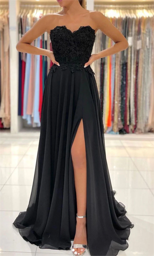 Women Lace Prom Dresses Long Side Split Evening Gowns Formal Party Dress YPD498