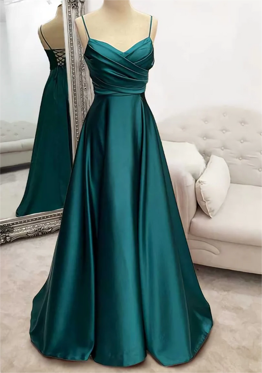 Women Satin Prom Dresses Long V-Neck Evening Gowns Formal Party Dress YPD539