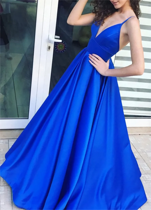 Women Satin Prom Dresses Long V-Neck Evening Gowns Formal Party Dress YPD540