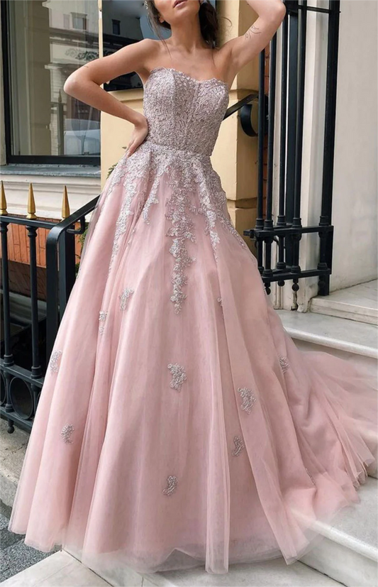 Women Lace Prom Dresses Long Appliques Evening Gowns Formal Party Dress YPD491