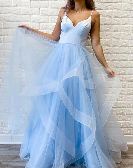 Women Tulle Prom Dresses Long V-Neck Evening Gowns Formal Party Dress YPD531