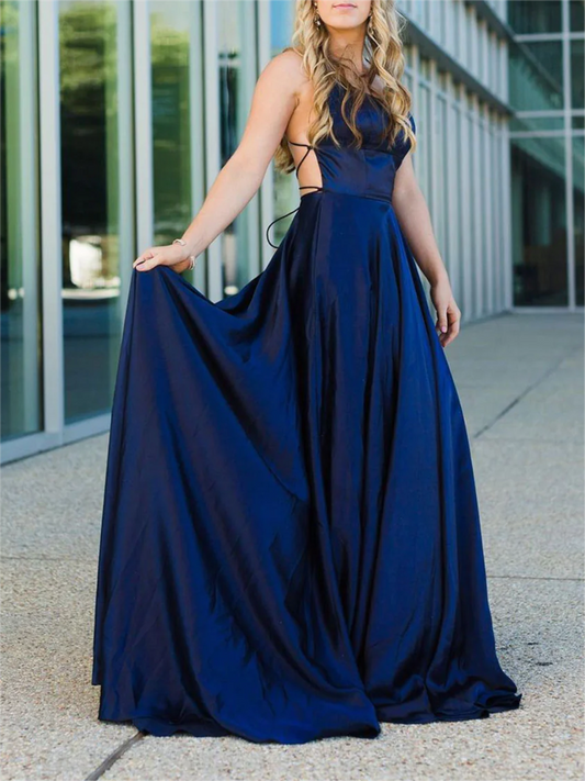 Women Satin Prom Dresses Long Backless Evening Gowns Formal Party Dress YPD486