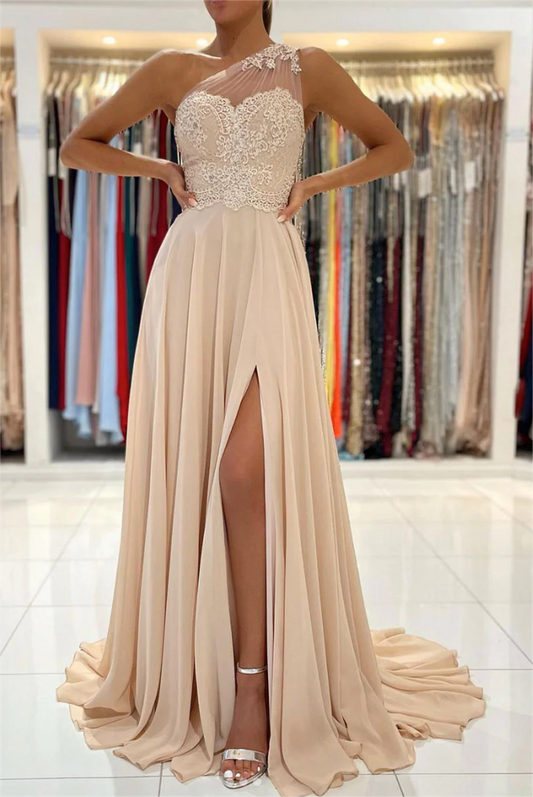 Women Lace Prom Dresses Long One Shoulder Evening Gowns Formal Party Dress YPD499