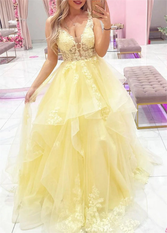 Women Lace Prom Dresses Long Appliques Evening Gowns Formal Party Dress YPD492