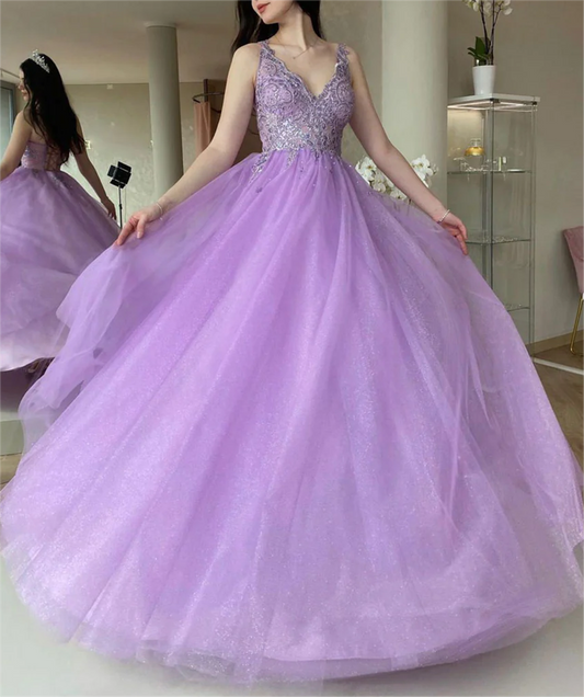 Women Lace Prom Dresses Long V-Neck Evening Gowns Formal Party Dress YPD477