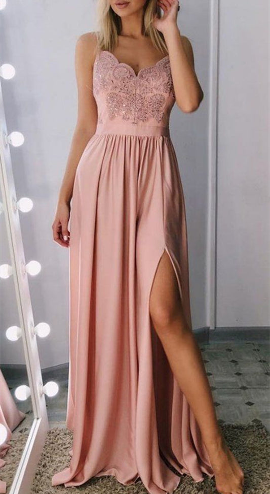 Women Lace Prom Dresses Long Side Slit Evening Party Dress YPD101