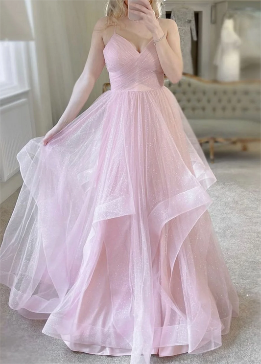 Women Tulle Prom Dresses Long V-Neck Evening Gowns Formal Party Dress YPD500