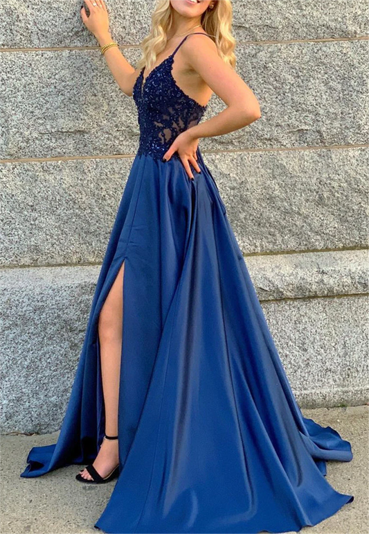 Women Lace Prom Dresses Long V-Neck Evening Gowns Formal Party Dress YPD559