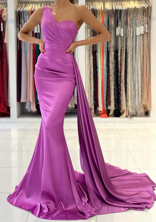 Women One Shoulder Prom Dress Long Mermaid Evening Gowns Simple Formal Party Dress YPD768