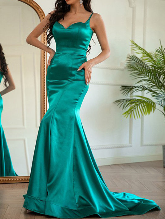 Women Mermaid Prom Dress Long Satin Evening Gowns Fashion Party Dress YPD843