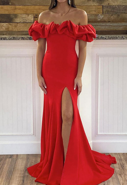 Women Off-the-Shoulder Prom Dress Long Mermaid Evening Gowns Fashion Red Formal Party Dress YPD789
