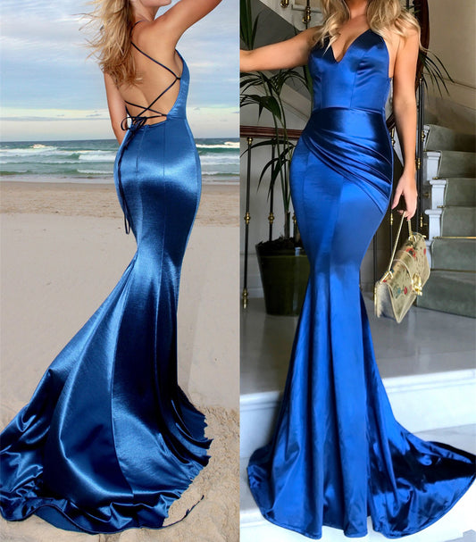 Women Mermaid Prom Dresses Long V-Neck Evening Party Dress YPD089