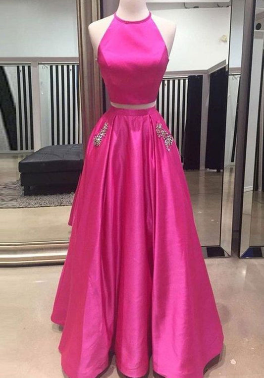 Women 2 Pieces Prom Dresses Long Beads Evening Party Dress YPD095