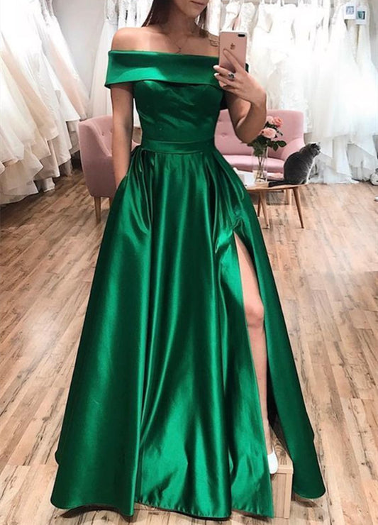 Women Satin Prom Dresses Long Side Slit Evening Party Dress YPD102
