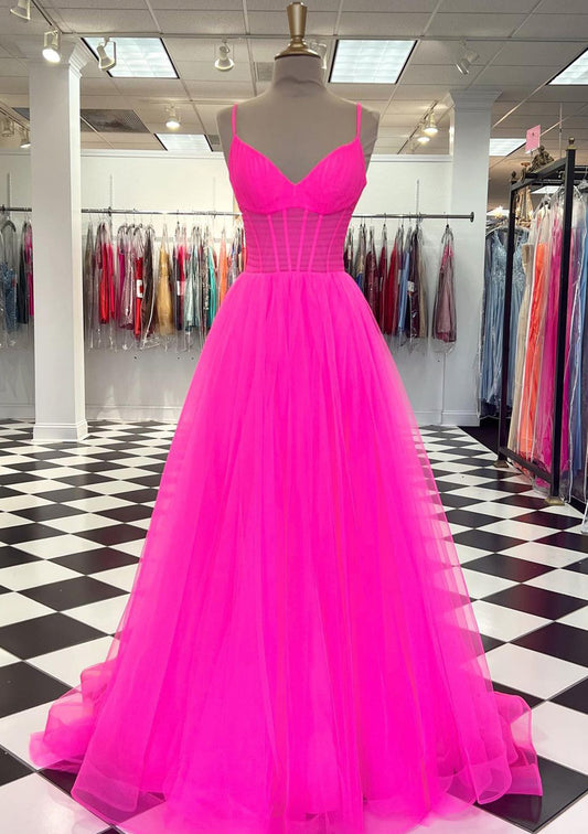 Women Open Back Prom Dress Long Spaghetti Straps Evening Gowns Tulle Formal Party Dress YPD801