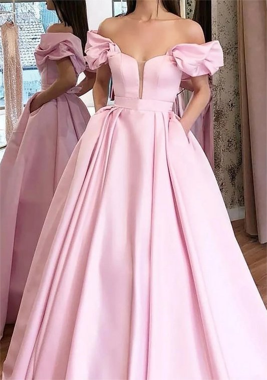 Women Off-The-Shoulder Prom Ball Gown Long Satin Evening Gowns Fashion Formal Party Dress YPD733