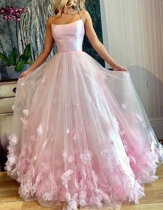 Women A-Line Tulle Prom Dresses Long Appliques Evening Gowns Formal Party Dress YPD567