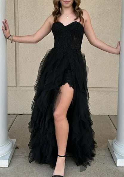 Women A-Line Lace Prom Dresses Long Slit Appliques Evening Gowns Sleeveless Formal Party Dress YPD612