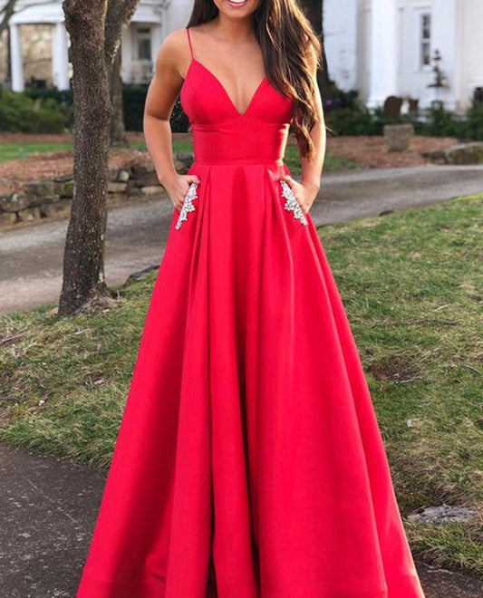 Women A-Line/Princess Satin Prom Dresses Long Beadings Evening Gowns Sleeveless Formal Party Dress YPD595